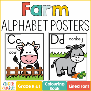 Farm Theme Alphabet Posters | Colouring Book | Lined Font