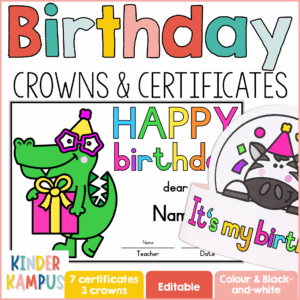 Birthday Crowns and Certificates | Party Animals | Editable