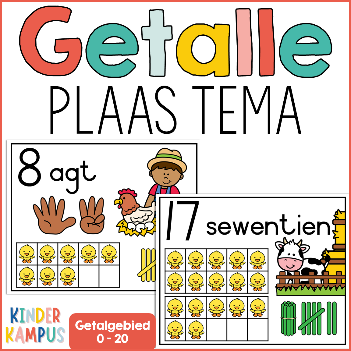 Plaas Tema Getal Plakkate 0–20 | Tienrame | Inkleurboek